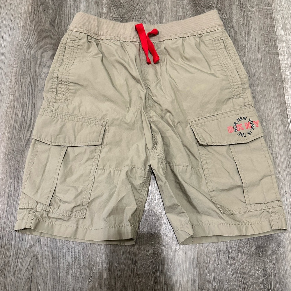 DKNY Beige Cargo Shorts with Red Accent
